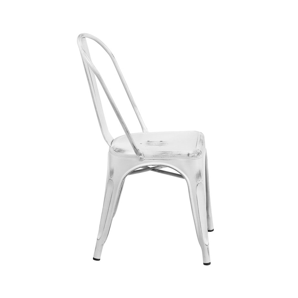Commercial Grade Distressed White Metal Indoor-Outdoor Stackable Chair