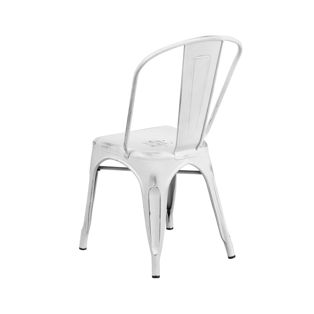 Commercial Grade Distressed White Metal Indoor-Outdoor Stackable Chair