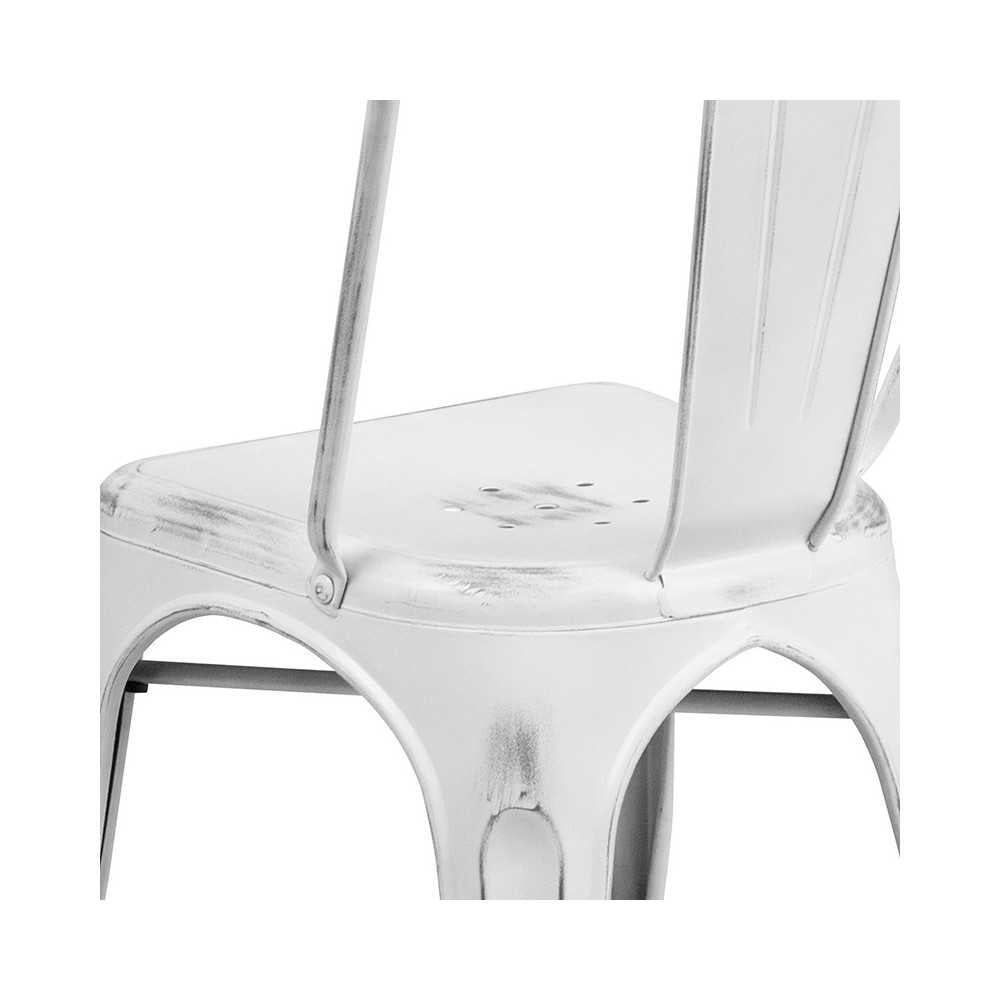 Commercial Grade Distressed White Metal Indoor-Outdoor Stackable Chair