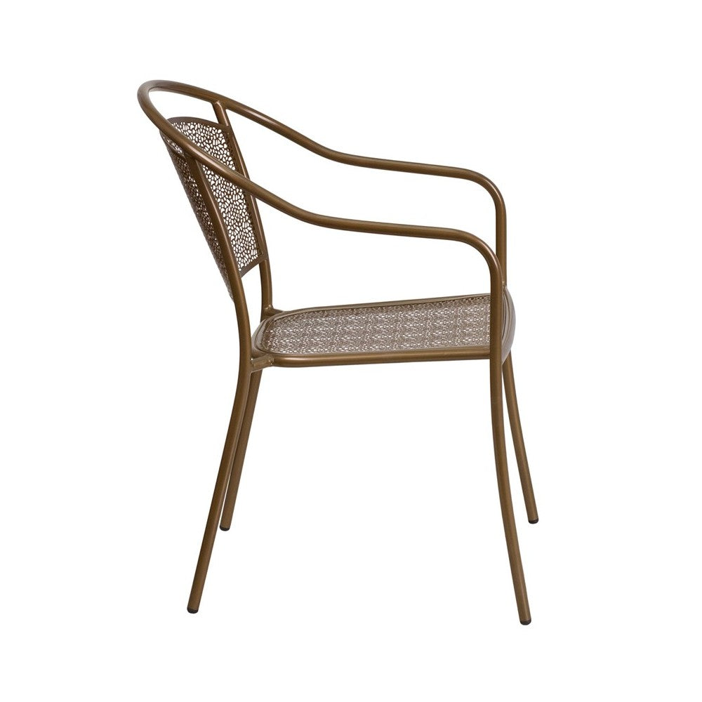 Commercial Grade Gold Indoor-Outdoor Steel Patio Arm Chair with Round Back