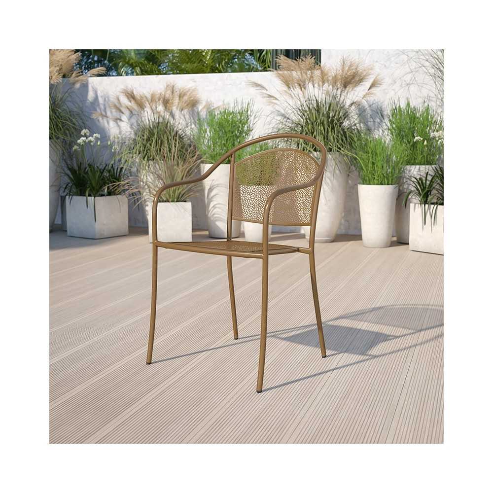Commercial Grade Gold Indoor-Outdoor Steel Patio Arm Chair with Round Back