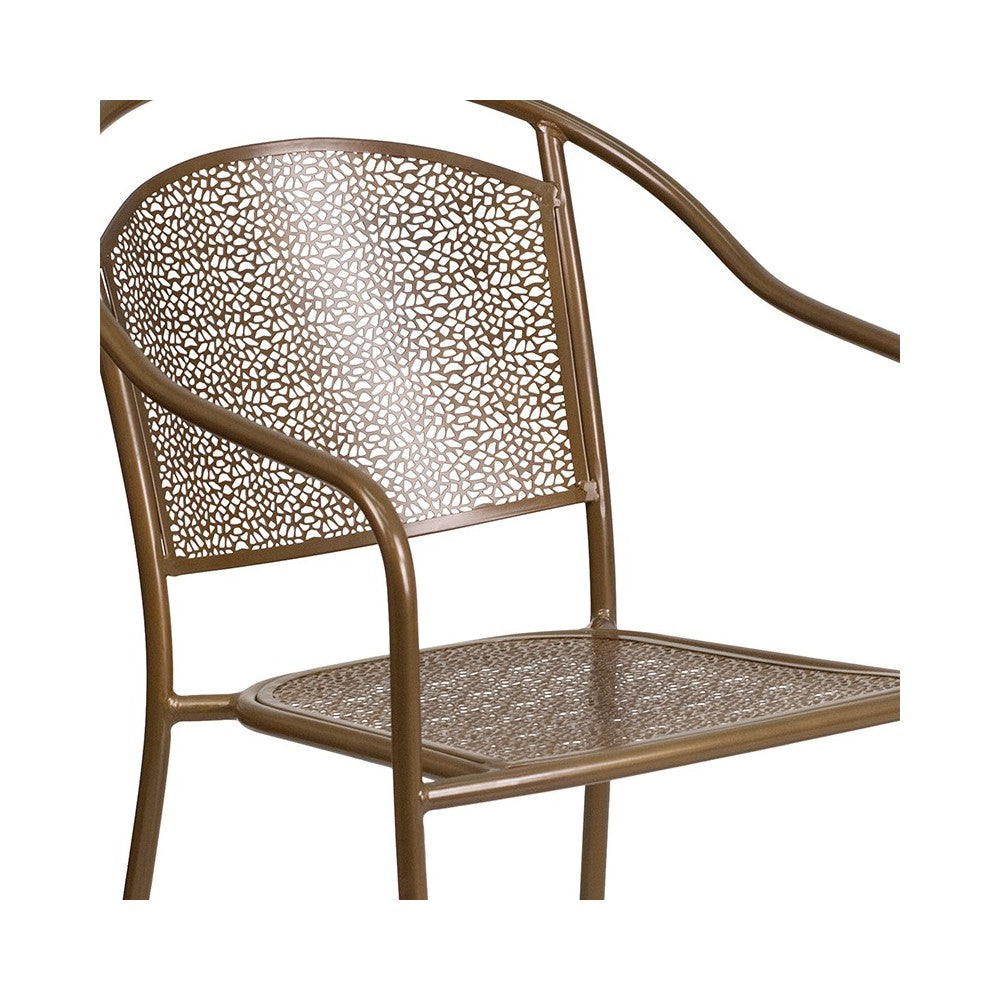 Commercial Grade Gold Indoor-Outdoor Steel Patio Arm Chair with Round Back