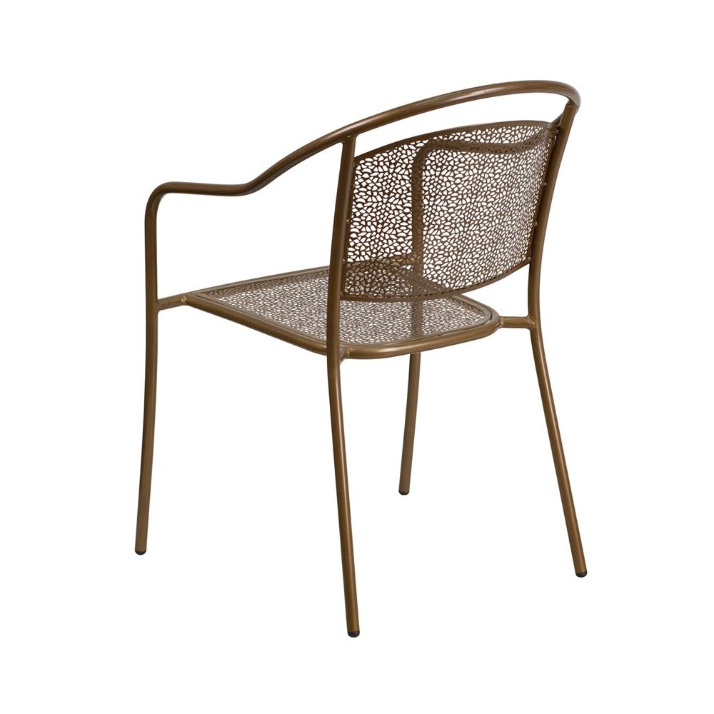 Commercial Grade Gold Indoor-Outdoor Steel Patio Arm Chair with Round Back