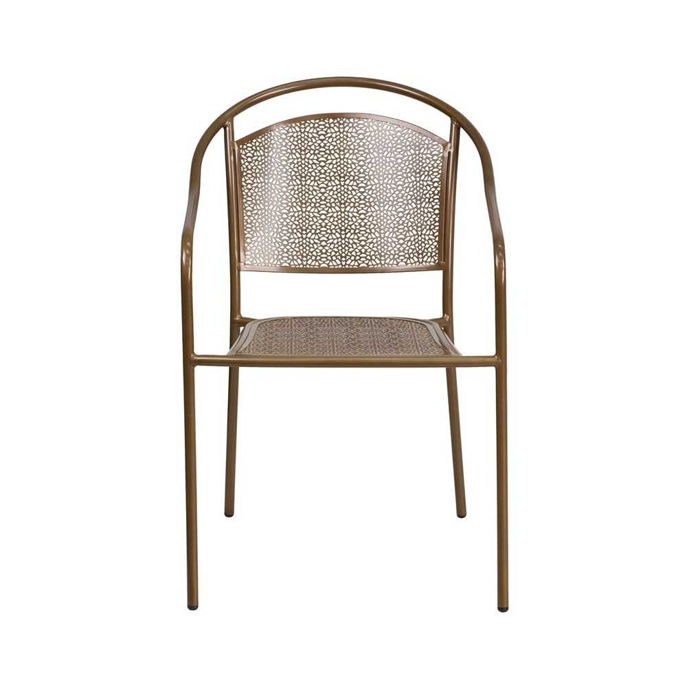 Commercial Grade Gold Indoor-Outdoor Steel Patio Arm Chair with Round Back