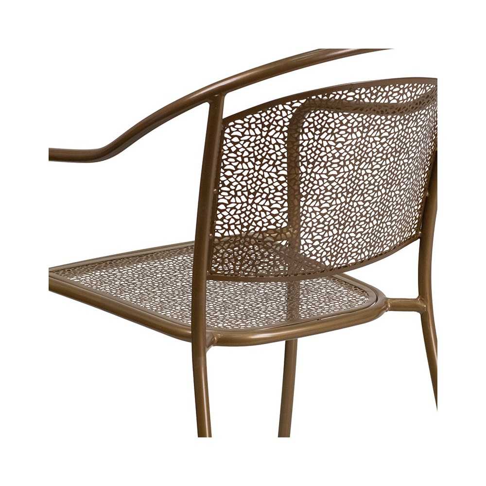 Commercial Grade Gold Indoor-Outdoor Steel Patio Arm Chair with Round Back