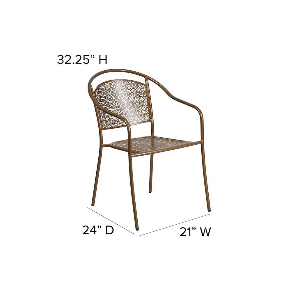 Commercial Grade Gold Indoor-Outdoor Steel Patio Arm Chair with Round Back