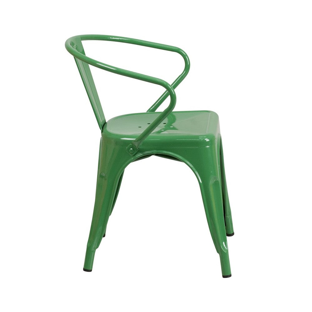 Commercial Grade Green Metal Indoor-Outdoor Chair with Arms