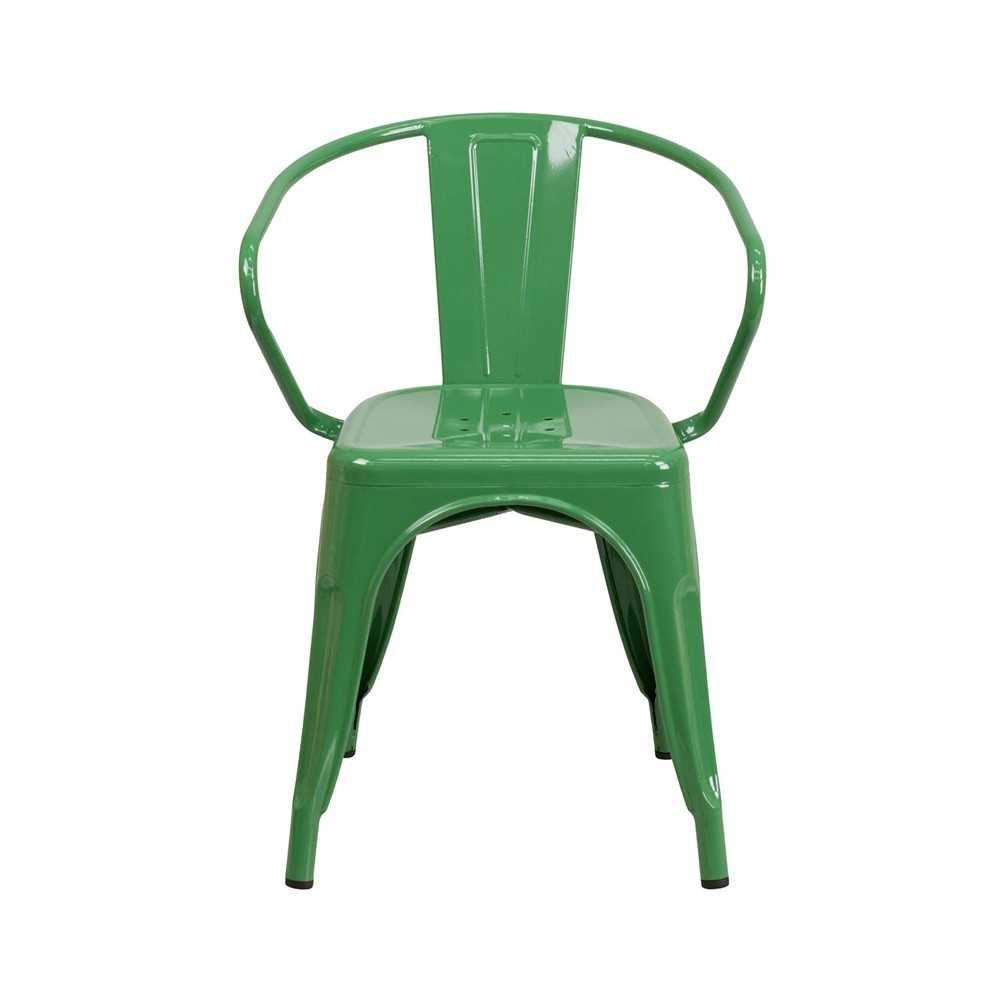 Commercial Grade Green Metal Indoor-Outdoor Chair with Arms