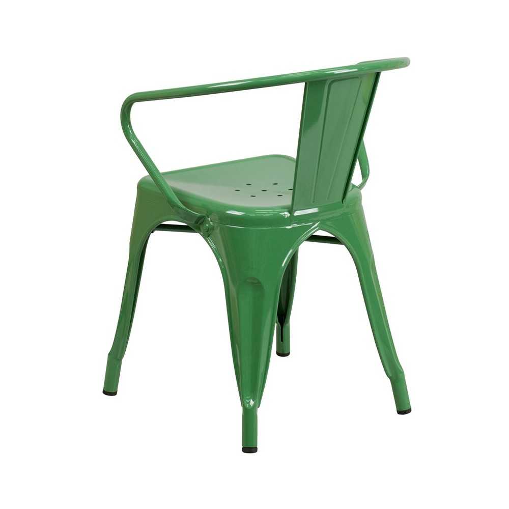 Commercial Grade Green Metal Indoor-Outdoor Chair with Arms