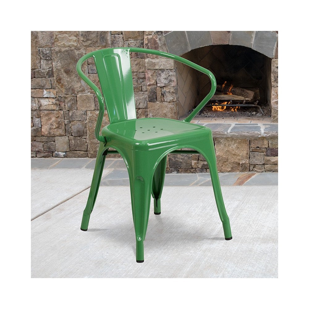 Commercial Grade Green Metal Indoor-Outdoor Chair with Arms
