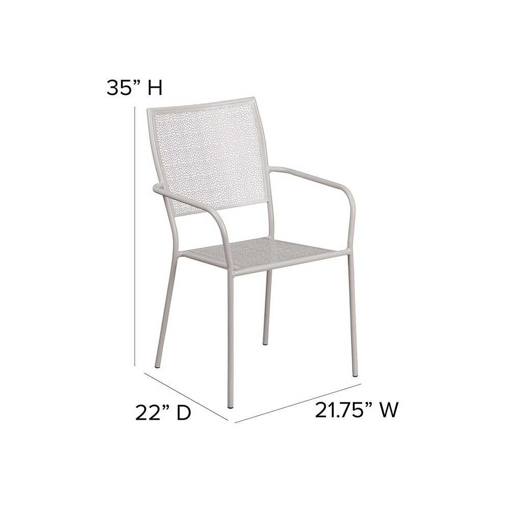 Commercial Grade Light Gray Indoor-Outdoor Steel Patio Arm Chair with Square Back