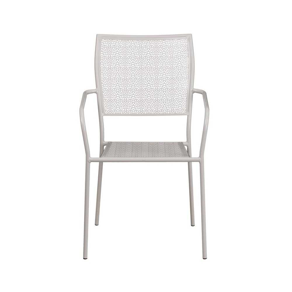 Commercial Grade Light Gray Indoor-Outdoor Steel Patio Arm Chair with Square Back