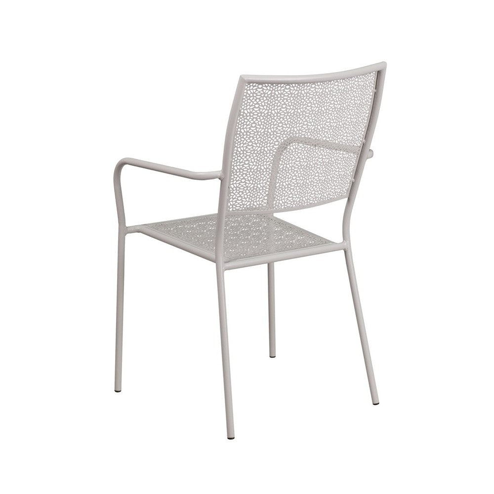 Commercial Grade Light Gray Indoor-Outdoor Steel Patio Arm Chair with Square Back