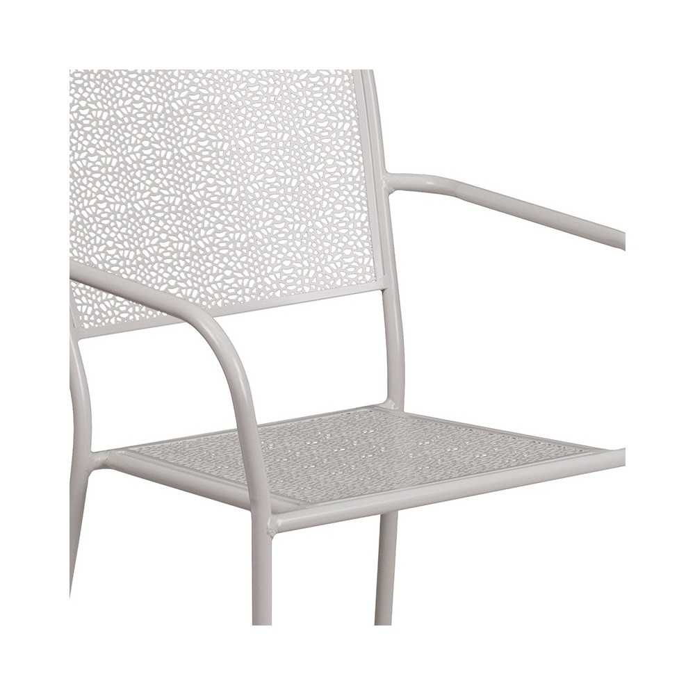 Commercial Grade Light Gray Indoor-Outdoor Steel Patio Arm Chair with Square Back