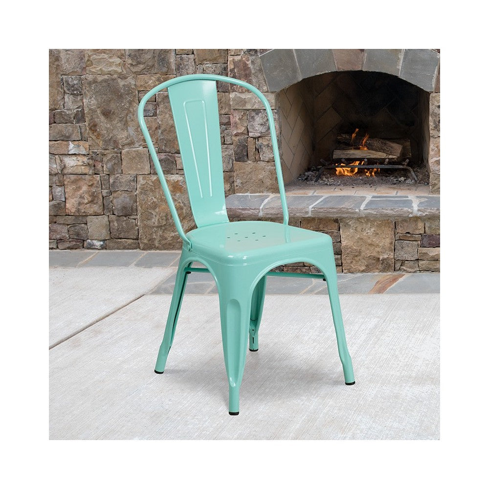 Commercial Grade Mint Green Metal Indoor-Outdoor Stackable Chair