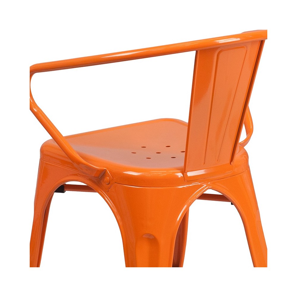 Commercial Grade Orange Metal Indoor-Outdoor Chair with Arms