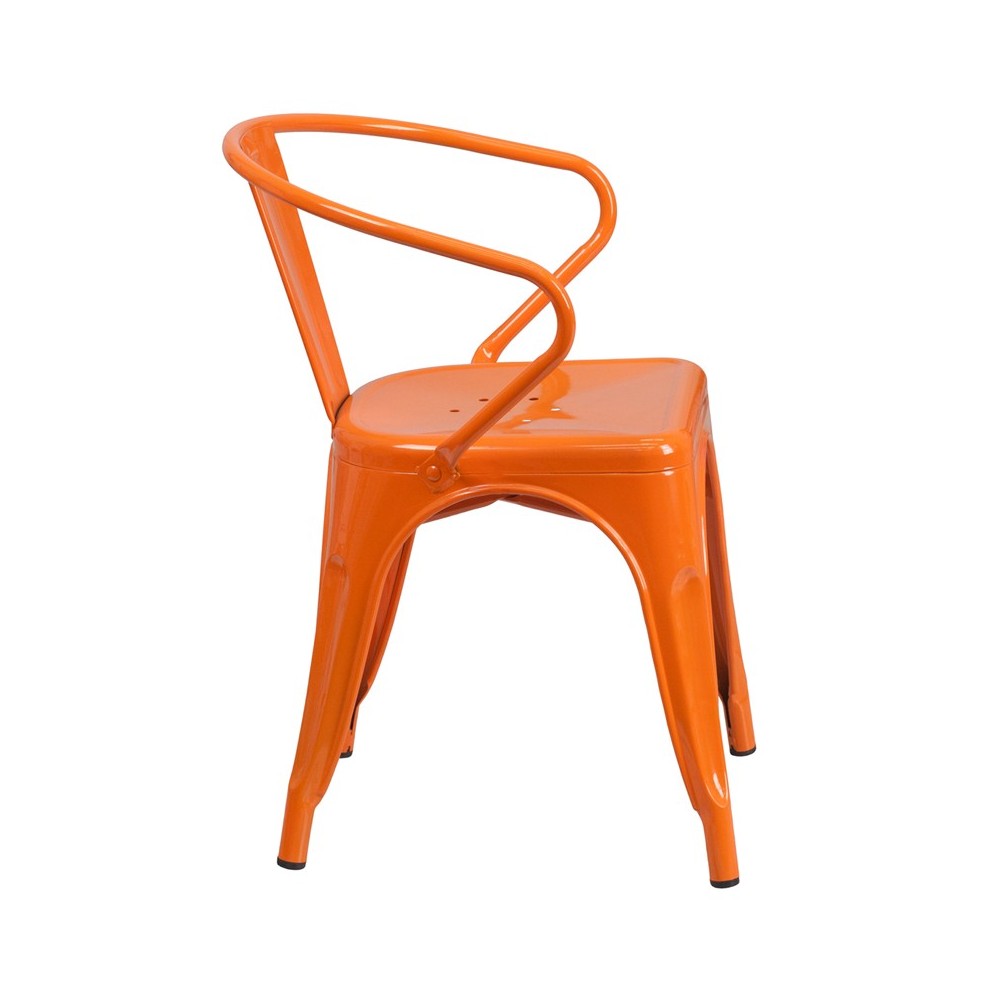 Commercial Grade Orange Metal Indoor-Outdoor Chair with Arms