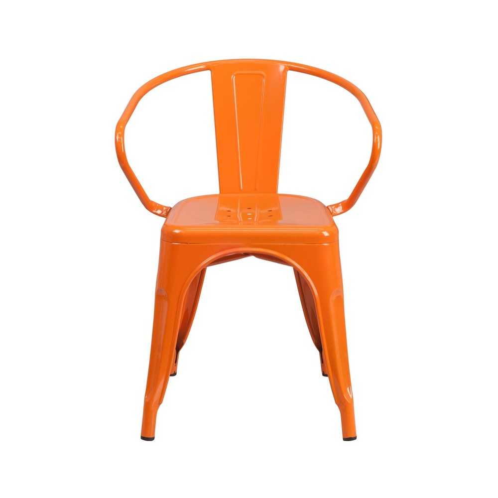 Commercial Grade Orange Metal Indoor-Outdoor Chair with Arms