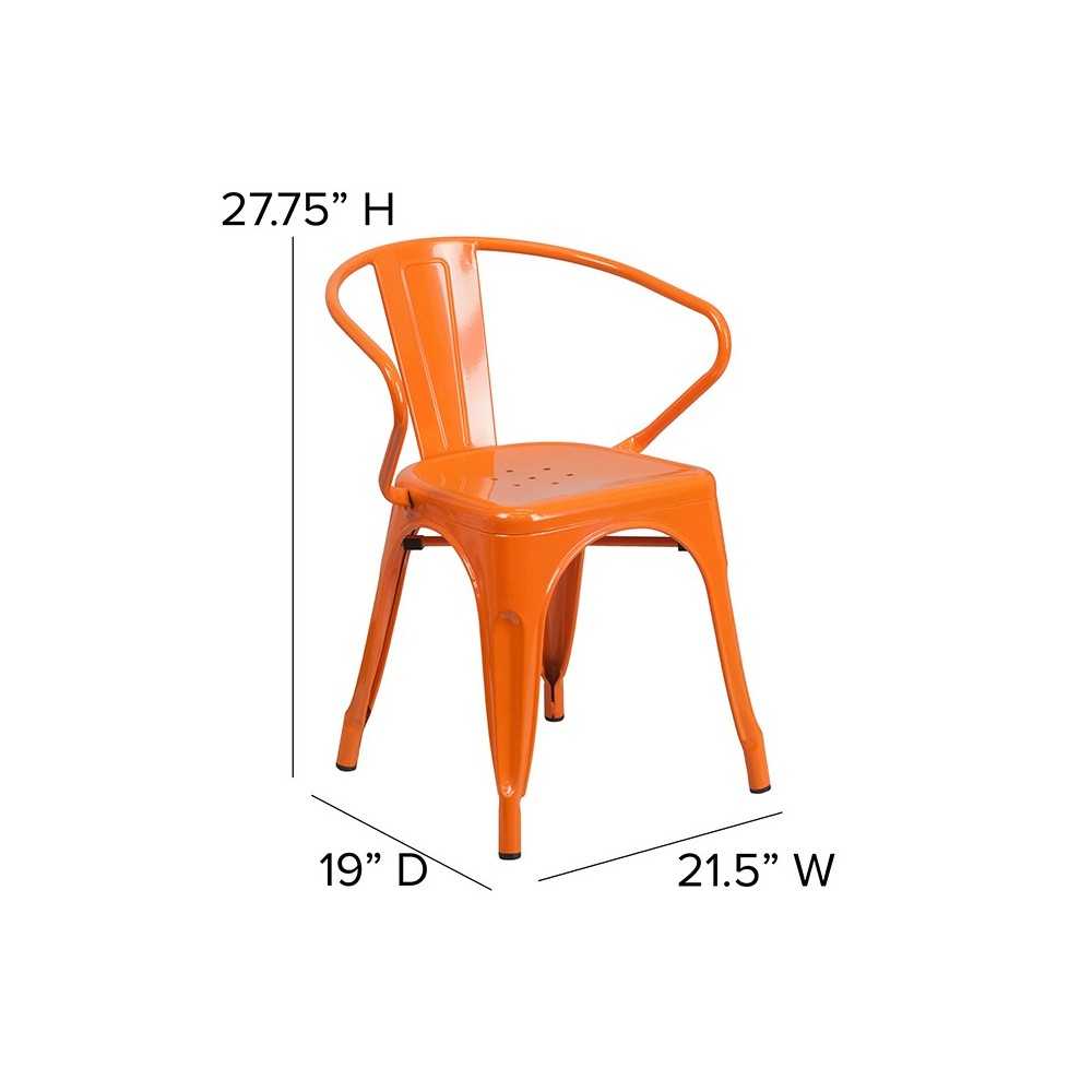 Commercial Grade Orange Metal Indoor-Outdoor Chair with Arms