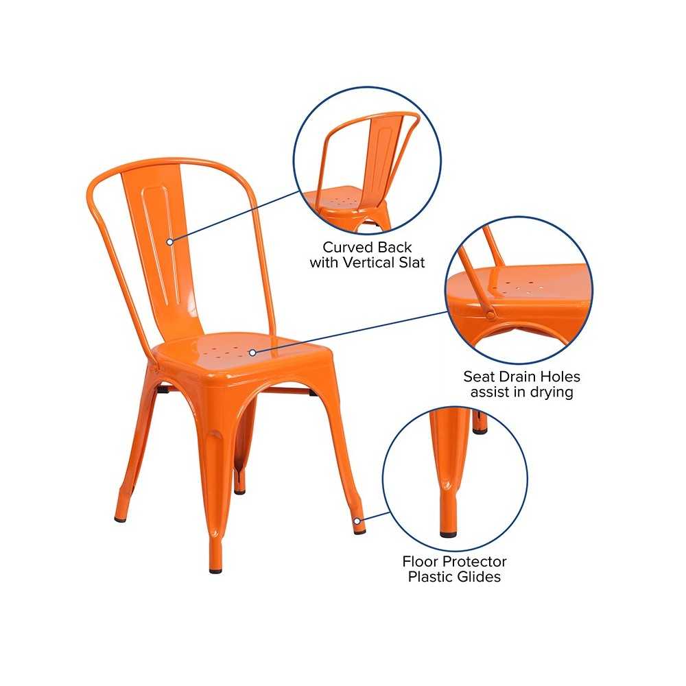 Commercial Grade Orange Metal Indoor-Outdoor Stackable Chair