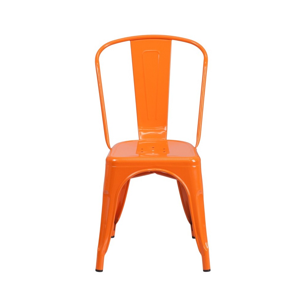 Commercial Grade Orange Metal Indoor-Outdoor Stackable Chair