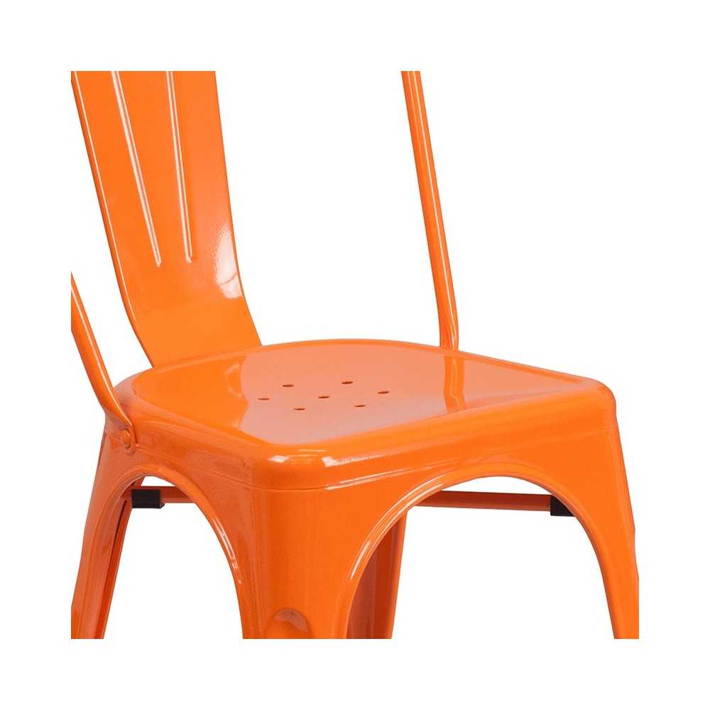 Commercial Grade Orange Metal Indoor-Outdoor Stackable Chair