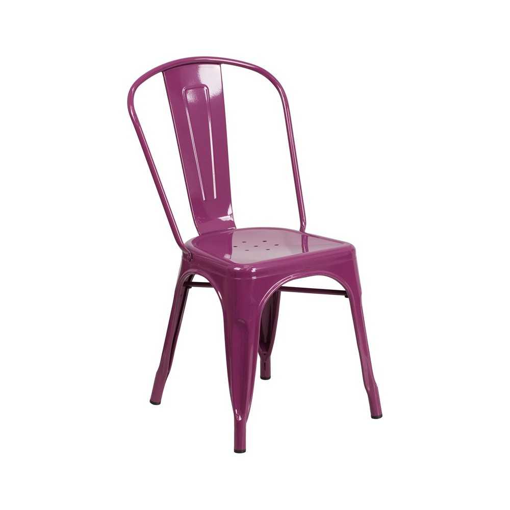 Commercial Grade Purple Metal Indoor-Outdoor Stackable Chair