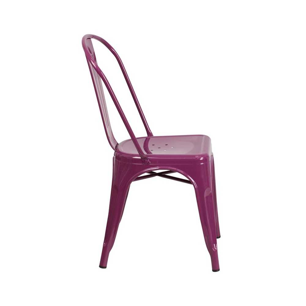 Commercial Grade Purple Metal Indoor-Outdoor Stackable Chair