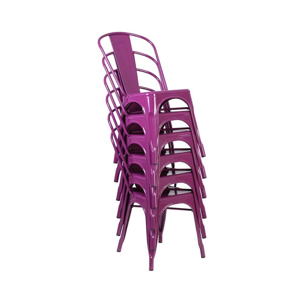 Commercial Grade Purple Metal Indoor-Outdoor Stackable Chair