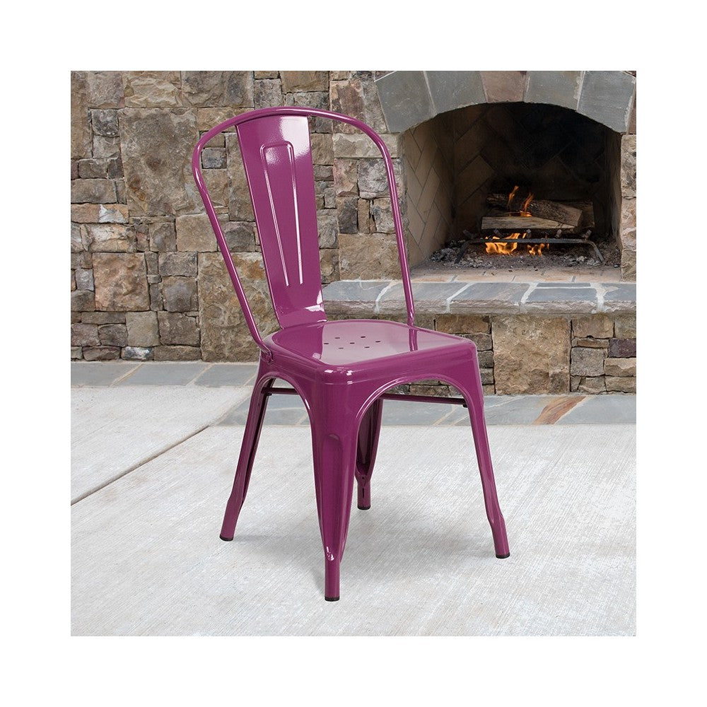 Commercial Grade Purple Metal Indoor-Outdoor Stackable Chair