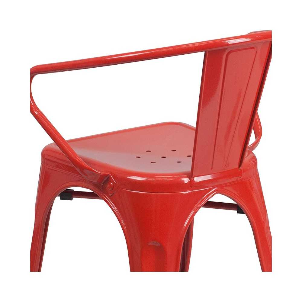 Commercial Grade Red Metal Indoor-Outdoor Chair with Arms