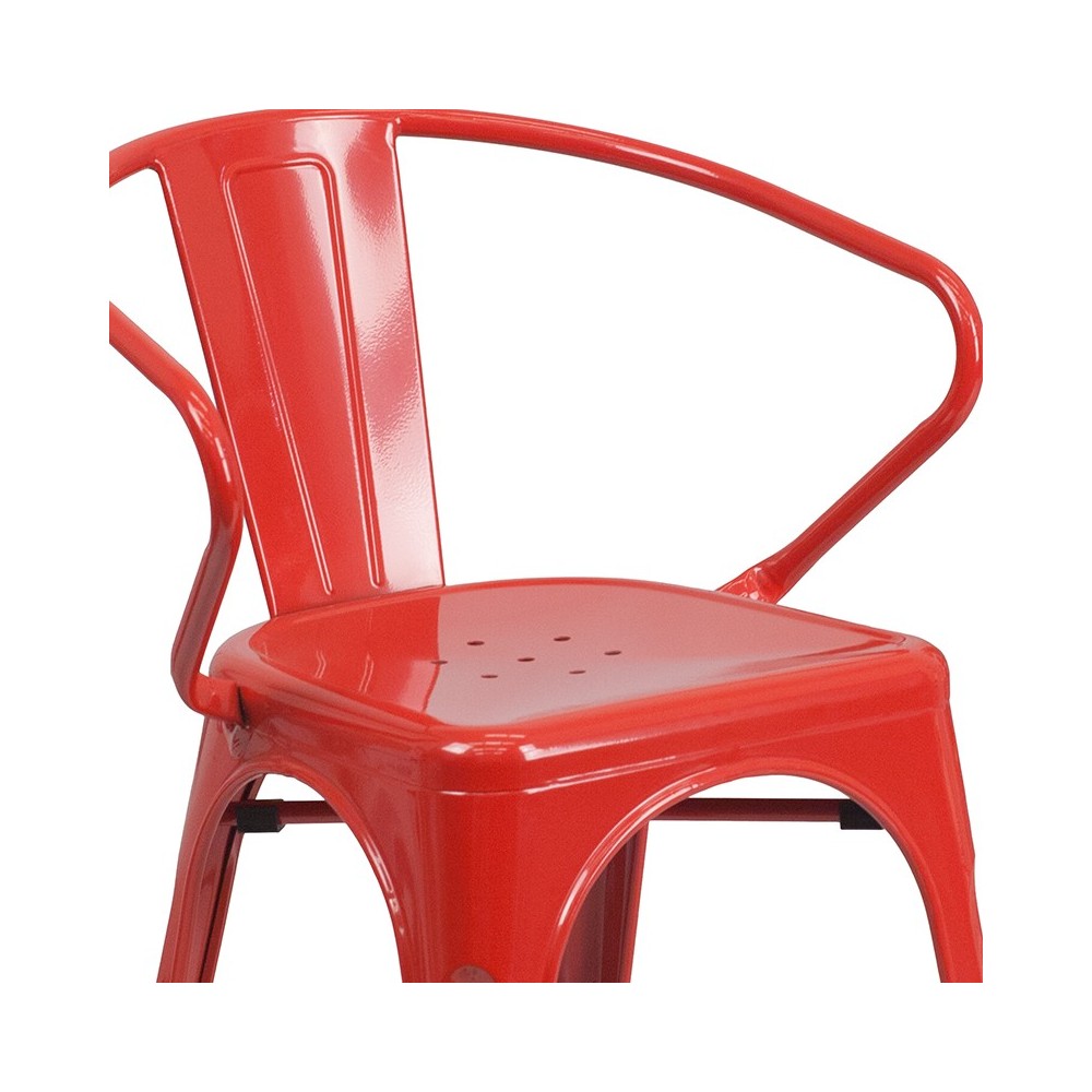 Commercial Grade Red Metal Indoor-Outdoor Chair with Arms