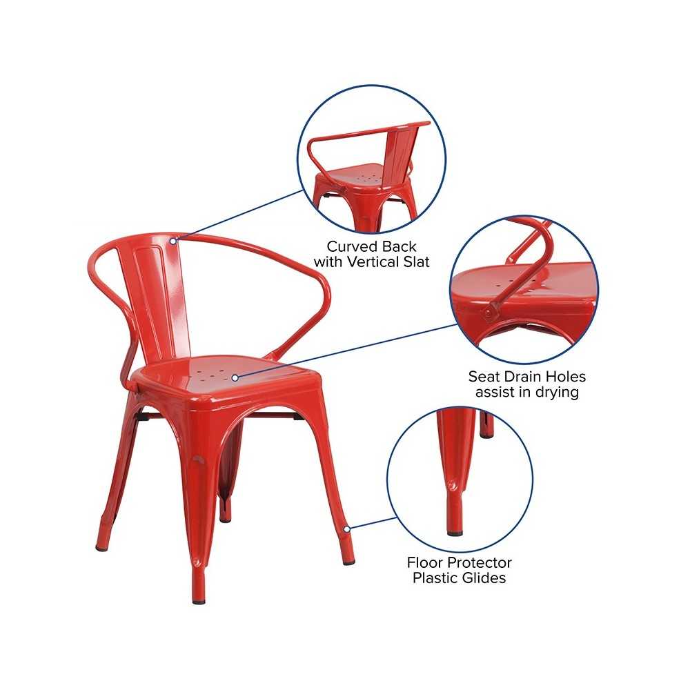 Commercial Grade Red Metal Indoor-Outdoor Chair with Arms