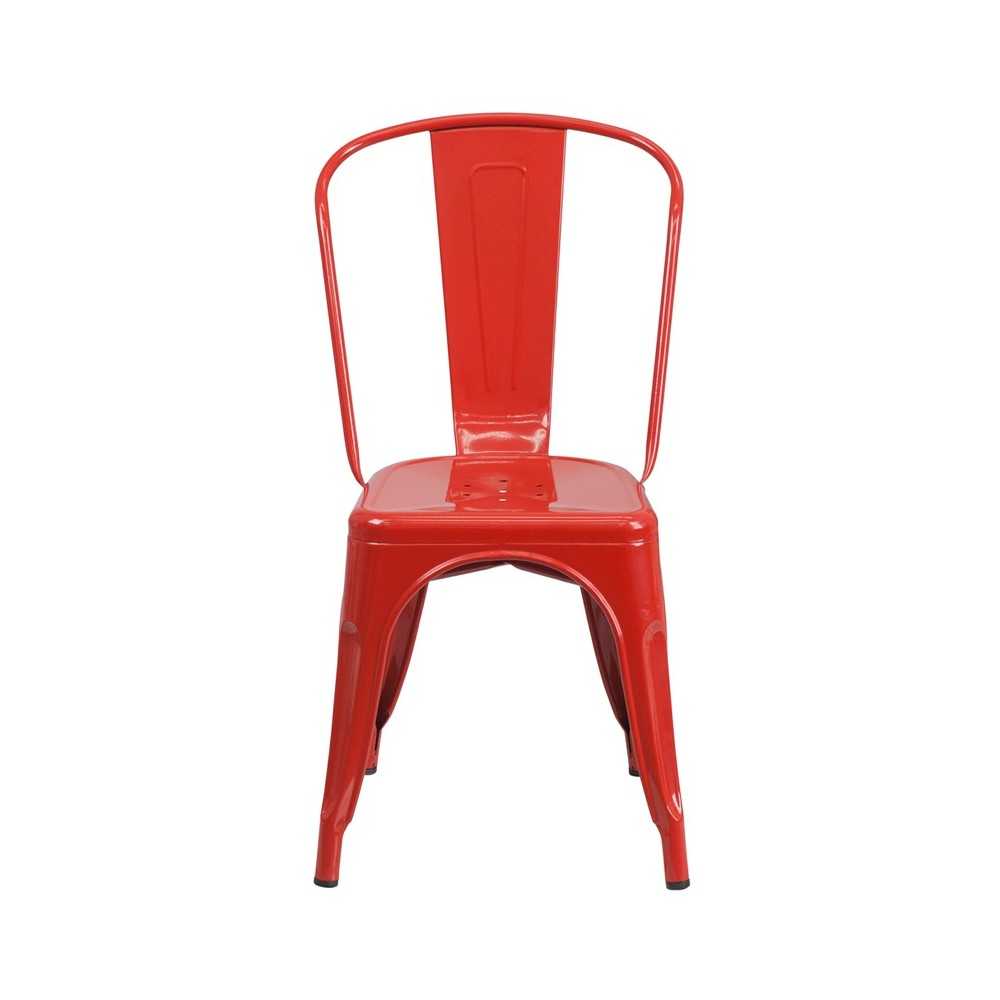 Commercial Grade Red Metal Indoor-Outdoor Stackable Chair