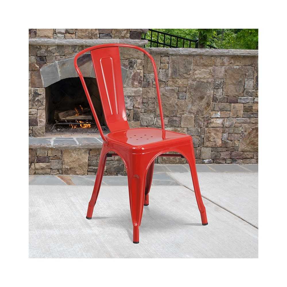 Commercial Grade Red Metal Indoor-Outdoor Stackable Chair