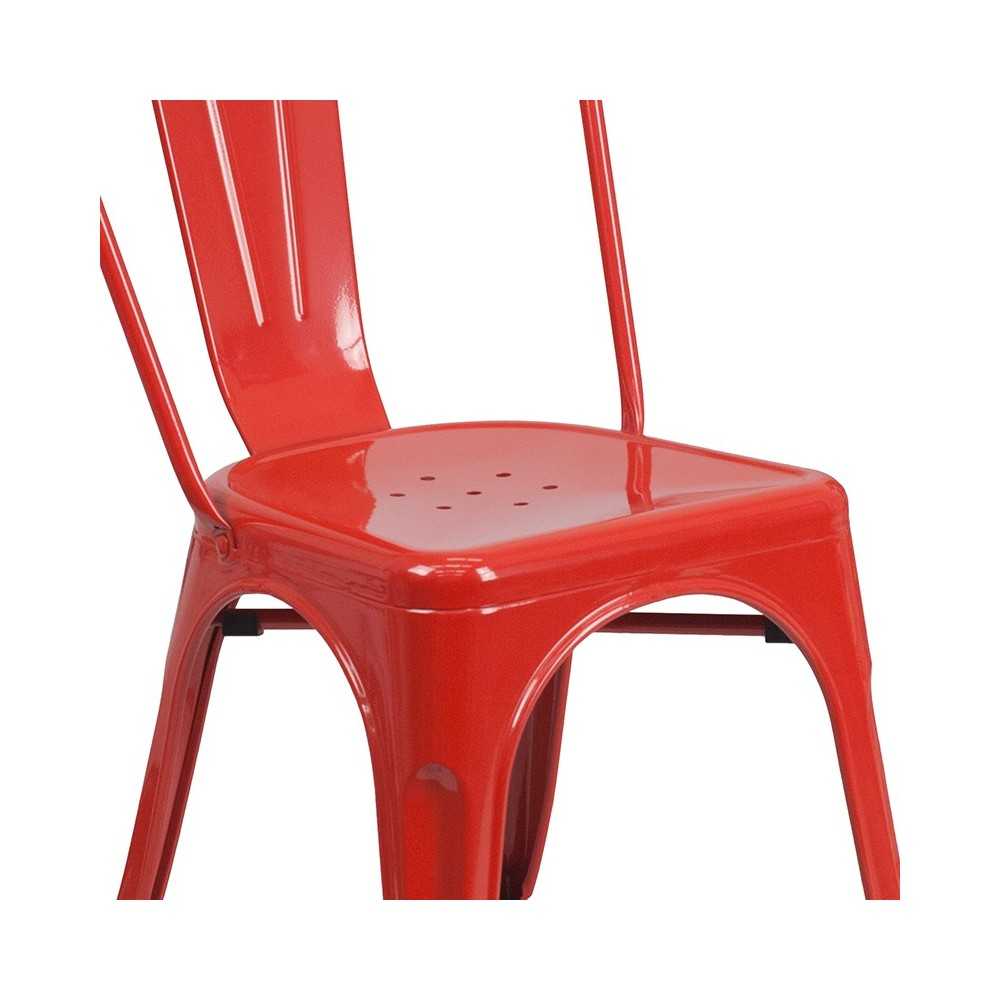 Commercial Grade Red Metal Indoor-Outdoor Stackable Chair
