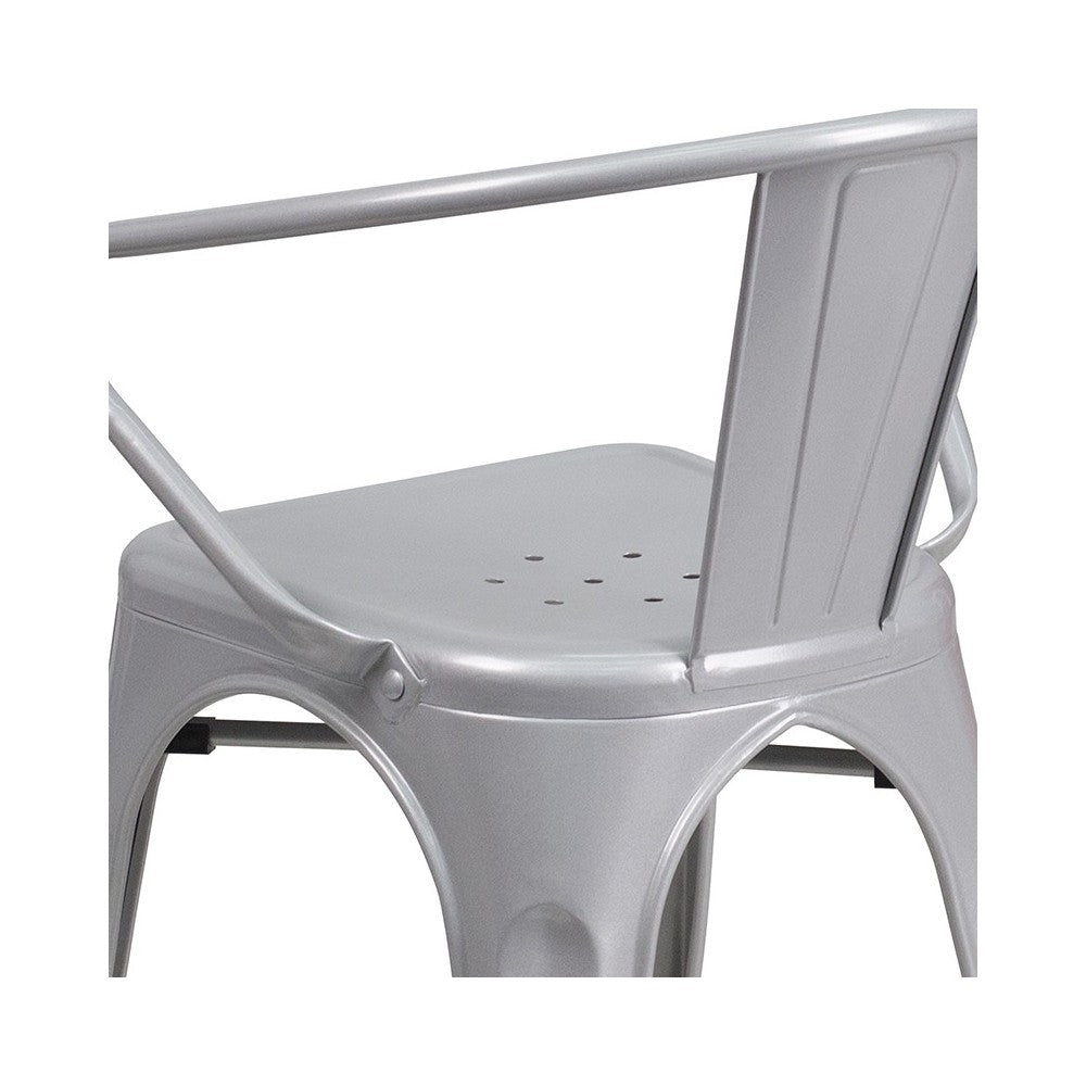 Commercial Grade Silver Metal Indoor-Outdoor Chair with Arms