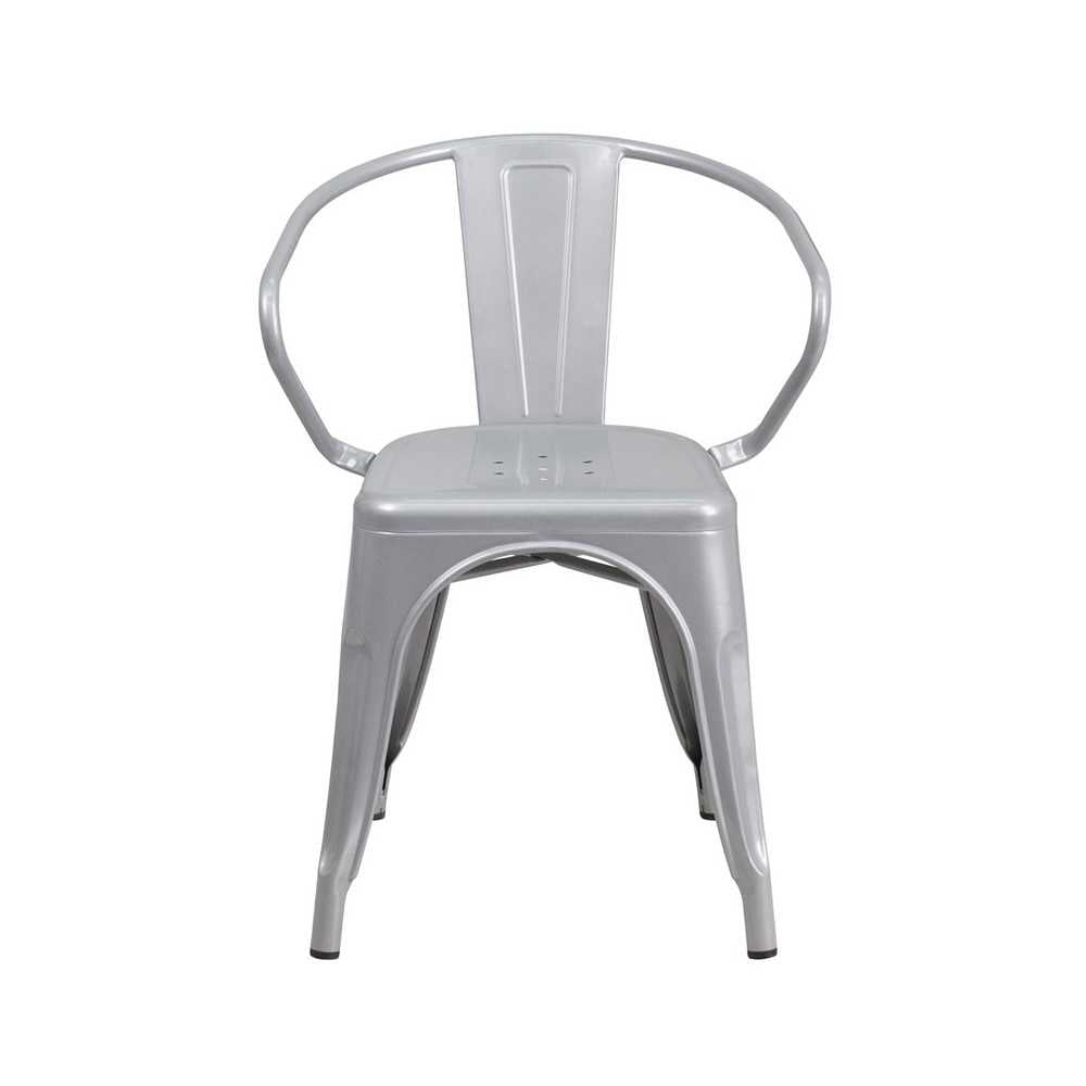 Commercial Grade Silver Metal Indoor-Outdoor Chair with Arms