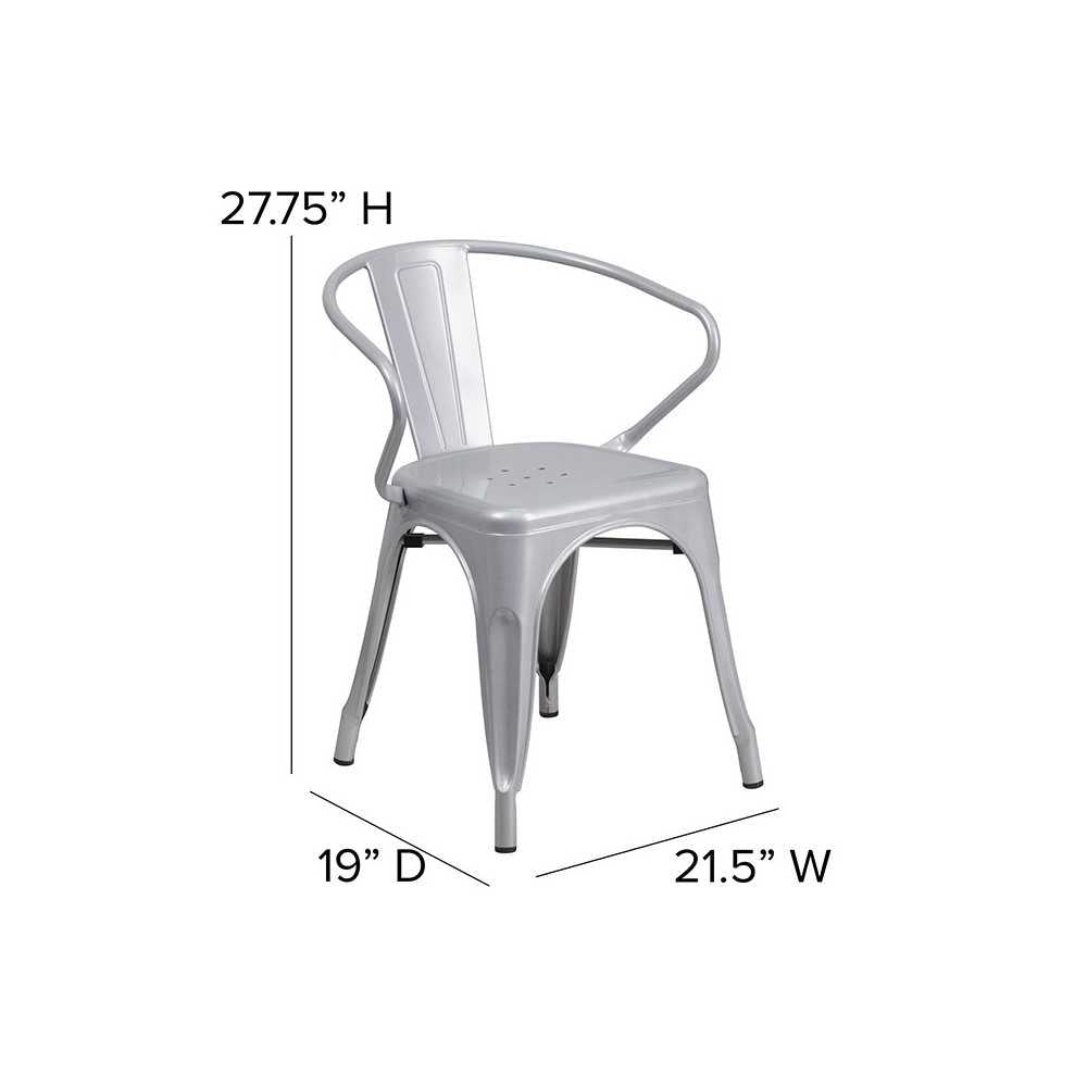 Commercial Grade Silver Metal Indoor-Outdoor Chair with Arms