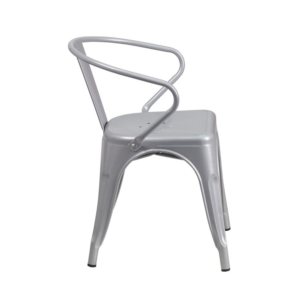 Commercial Grade Silver Metal Indoor-Outdoor Chair with Arms