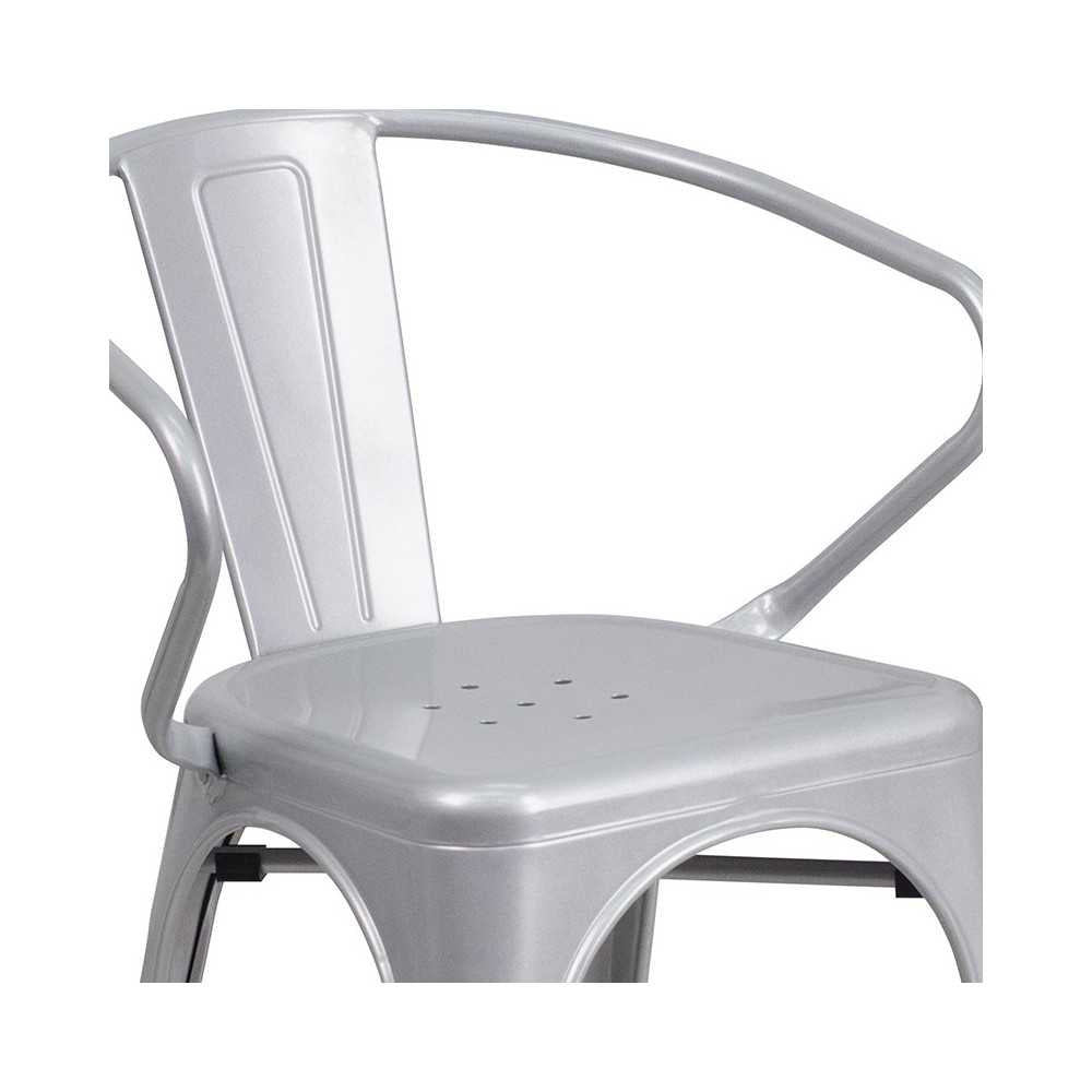 Commercial Grade Silver Metal Indoor-Outdoor Chair with Arms
