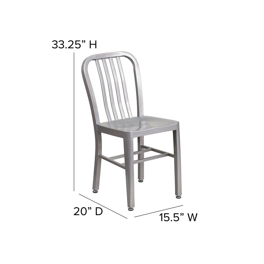 Commercial Grade Silver Metal Indoor-Outdoor Chair