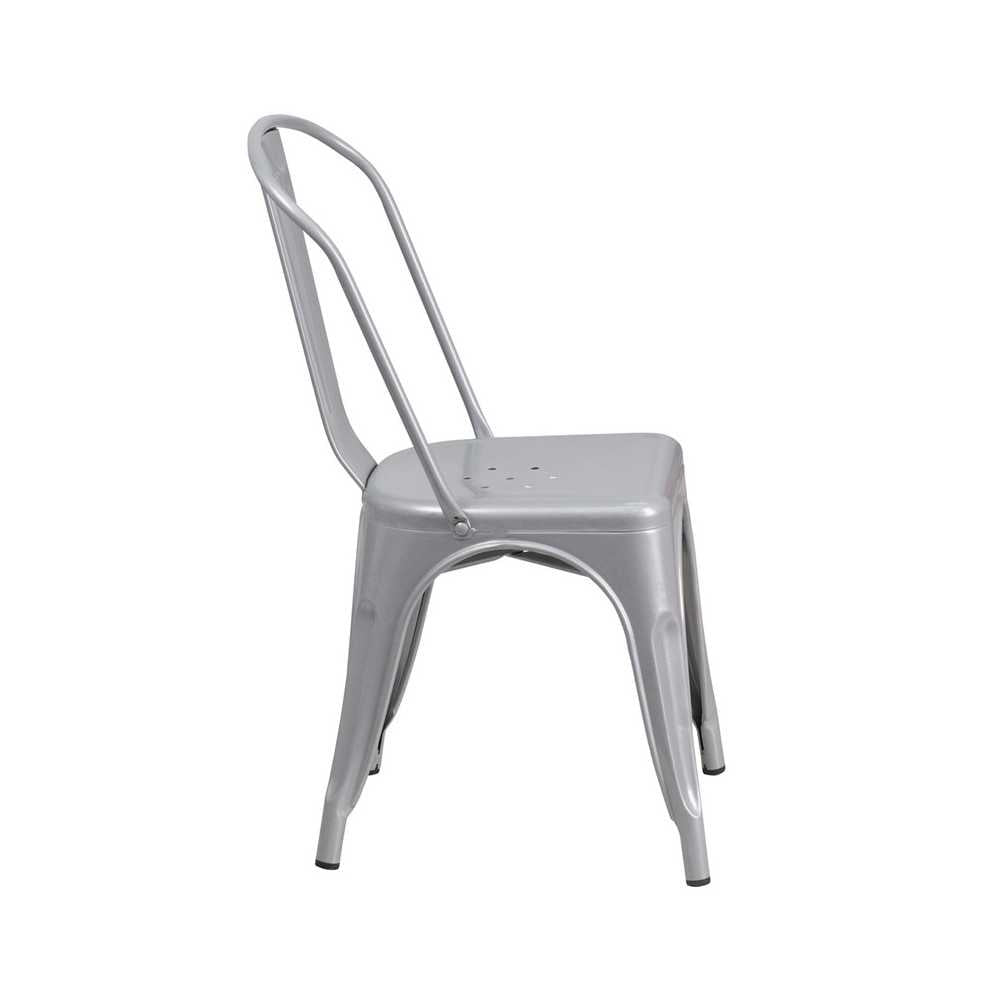 Commercial Grade Silver Metal Indoor-Outdoor Stackable Chair
