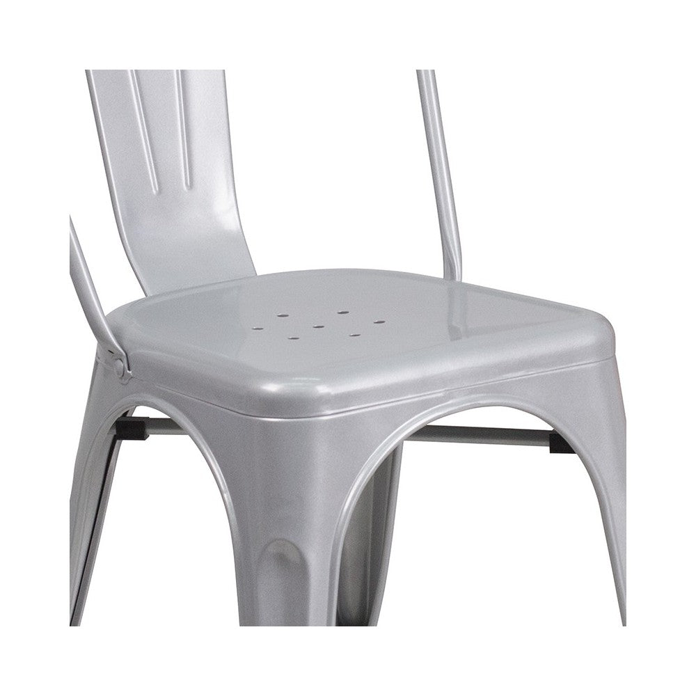 Commercial Grade Silver Metal Indoor-Outdoor Stackable Chair