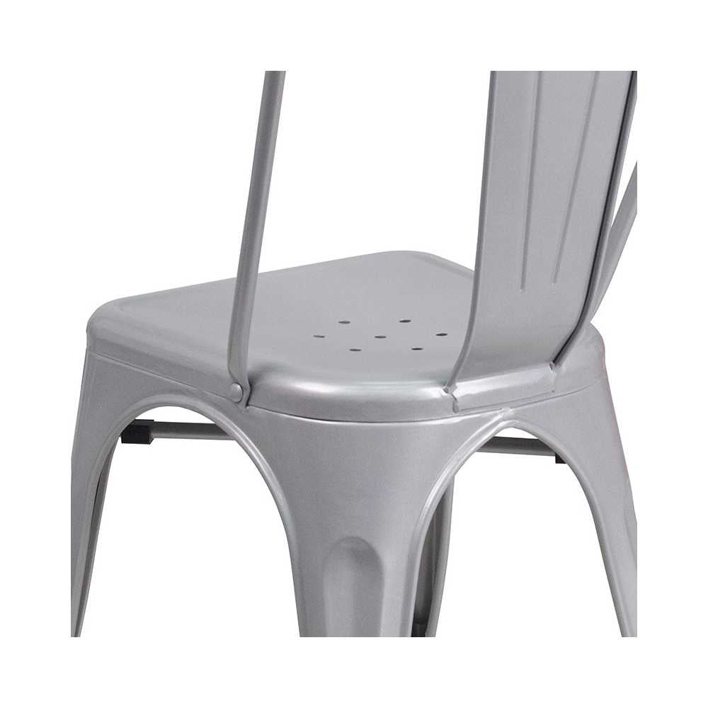 Commercial Grade Silver Metal Indoor-Outdoor Stackable Chair