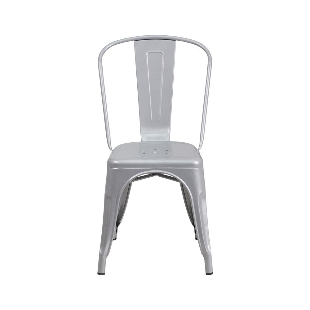 Commercial Grade Silver Metal Indoor-Outdoor Stackable Chair