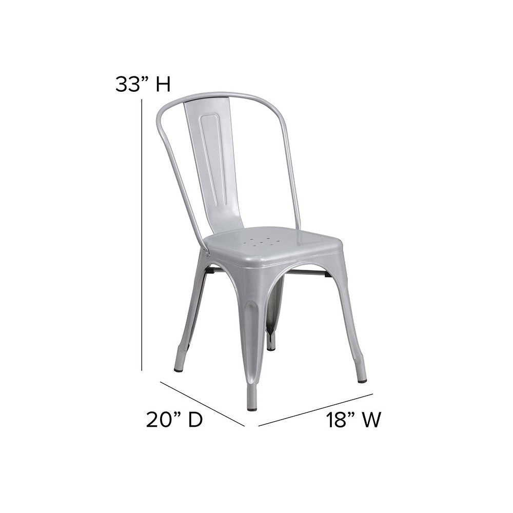 Commercial Grade Silver Metal Indoor-Outdoor Stackable Chair