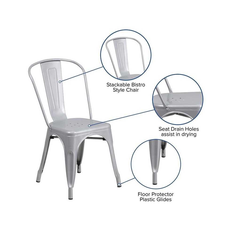 Commercial Grade Silver Metal Indoor-Outdoor Stackable Chair