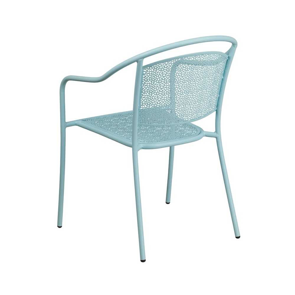 Commercial Grade Sky Blue Indoor-Outdoor Steel Patio Arm Chair with Round Back