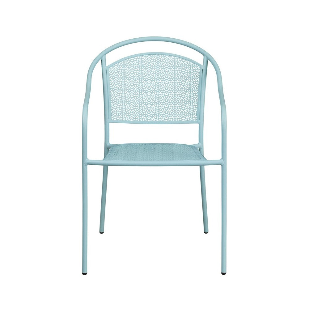 Commercial Grade Sky Blue Indoor-Outdoor Steel Patio Arm Chair with Round Back